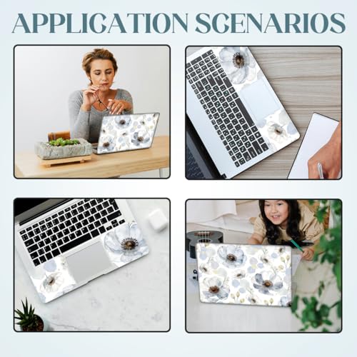 SUPERDANT 3 Pcs Laptop Skin Sticker Cover Decal Ink Flowers PVC Waterproof Scratch-Resistant Trim-to-Fit for 12-15.6 Inch Notebook Wrap Personalize Set Gift 14.9x10.6in - style: Flowers