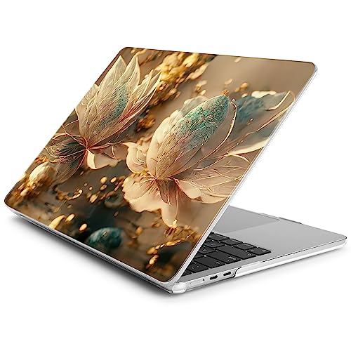 Batianda Case for MacBook Air 15" with M5 M4 M3 M2 Chip, Golden Petals | 4-in-1 Set with Warm Luminous Flowers Design, Lightweight Slim Hard Shell Protection For Women,Artists and Luxury Style Users - color: 3D flower