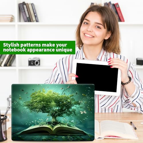 Laptop Skin Sticker Decal, Universal Protective Cover Fit 12 13 14 15.6 Inch Notebook, Reusable Water-Resistant Vinyl Decal w/ 2 Wrist Pads for Business Travel Office, Green Book Tree - color: Green Book Tree