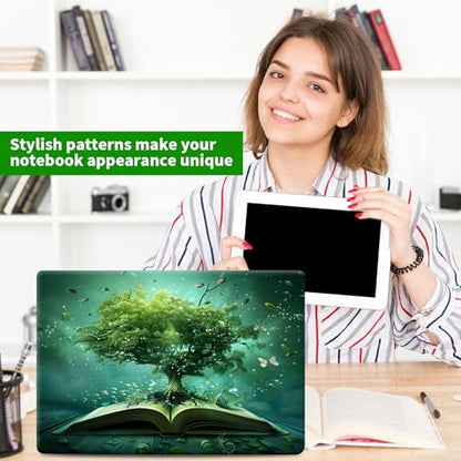 Laptop Skin Sticker Decal, Universal Protective Cover Fit 12 13 14 15.6 Inch Notebook, Reusable Water-Resistant Vinyl Decal w/ 2 Wrist Pads for Business Travel Office, Green Book Tree - color: Green Book Tree