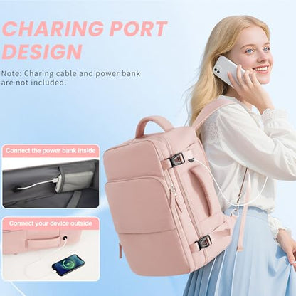 Sinaliy Travel Backpack, Carry on Flight approved Travel Bag with Multi-Pockets, Waterproof 17.3inch Laptop Backpack for Men Women, Pink | Waterproof 17.3 Inch Laptop Backpack with Multi-Pockets, Personal Item Travel Bag for Women Work, College, Business,
