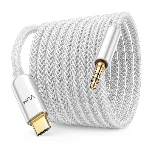 VUM USB C to AUX with DAC & AMP Dual Chip, Type-C to 3.5mm Audio Cable 4ft | 32-bit/384kHz CX31993 DAC & MAX97220 AMP, 5N OCC Silver Plated Cable, 24K Gold Plated Connector, Hi-Fi Stereo Auxiliary Cord