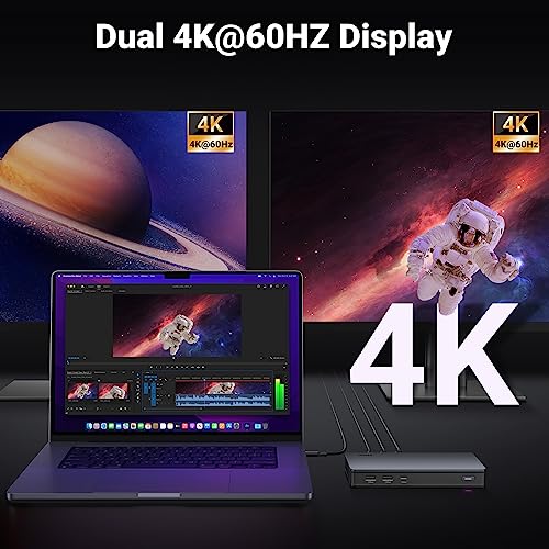 UGREEN USB C DisplayLink Docking Station, Dual 4K@60Hz, Driver Required | 9-in-1 Dual Monitor Dock for MacBook and Windows with 2xHDMI, 2xDP, 10Gbps USB-C and USB-A, 100W PD, Gigabit Ethernet