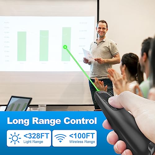 Presentation Clicker for PowerPoint, Wireless Presenter Remote Green Laser Pointer Computer Clickers, USB A Project Power Point PPT Clicker for Mac Laptop Office, Slideshow Google Slide Advancer - style: Green Pointer