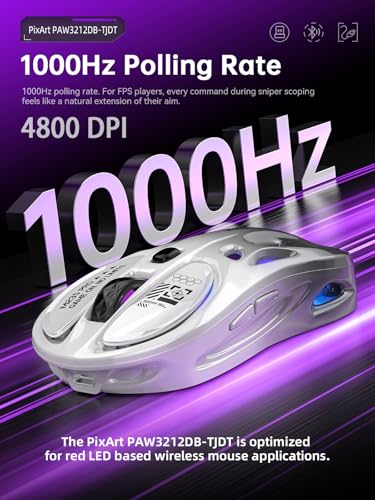 FMOUSE Wireless Mouse Gaming, Tri-Mode 2.4G & Bluetooth & Wired, White-Gray | Stylish Hollow RGB | Charge While Using | Custom Macro Programming | Efficient Office | 4800 DPI | Mac iPad Laptop | 65g