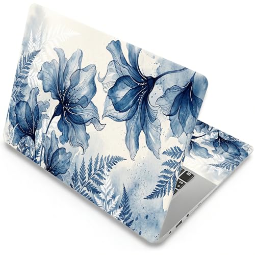 Universal Laptop Skin, DIY Cut-to-Fit Vinyl Cover Compatible with HP, Dell, Lenovo, Mac (13.3" to 15.6"), Anti-Scratch, No Residue & Bubble-Free Protective Decal Sticker, Indigo Floral Watercolor - color: Indigo Floral Watercolor