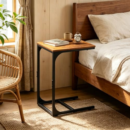 WLIVE C Shaped End Table, Small Couch Side Tables with Metal Frame that Slide Under, Sofa Table TV Tray for Living Room, Bedroom, Rustic Brown - color: Rustic Brown