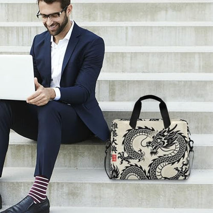 Laptop Zipper Case Portable Crossbody Messenger with Handle and Shoulder Strap 15.6 inch Case Hard Cover with Zipper Japanese Black Dragon