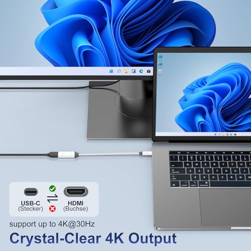 USB C to HDMI Adapter,4K@30Hz Type-C to HDMI Adapter Compatible with Thunderbolt 3/4,Video Audio Output for iPhone 16Pro,MacBook Pro/Air,Pixelbook,Surface Pro,iPad Pro/Air,XPS,Galaxy and More