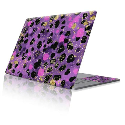 Reusable Universal Laptop Skin Sticker, Cut to Fit for 11.6–15.6 Inch Laptops, Waterproof Protective Film, No-Residue - Purple Glitter Leopard - color: Purple Glitter Leopard