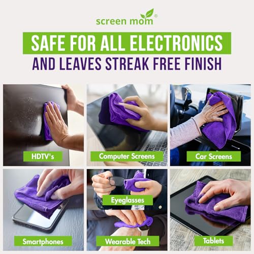 Screen Cleaner Spray and Microfiber Cloth 2-Pack (2x8oz) by Screen Mom-Screen Cleaner Spray and Wipe for TV, Computer, Phone, iPad, Car Screen Cleaning Kit Electronic Cleaner Spray - size: 8oz Pack of 2