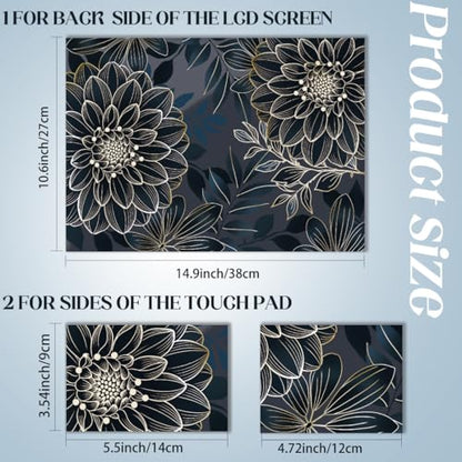 SUPERDANT 3 Pcs Flowers Laptop Skin Sticker Dahlia PVC Trimmable Notebook Decal 14.96x10.63 Inch Reusable Cover for 12 13 14 15 15.6 Inch Laptop Colorful - style: Dahlia