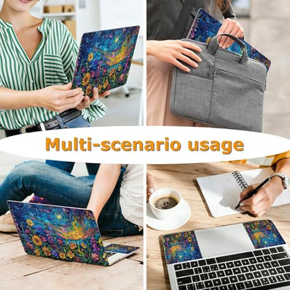 Universal Laptop Skin Sticker with 2 Wrist Pad Decals, 3-Piece Removable Vinyl Laptop Cover, Oil Painting Sunflower Waterproof Anti-Scratch, Easy-Trim Fit for 13.3" 14" 15.6" Laptops - color: Oil Painting Sunflower