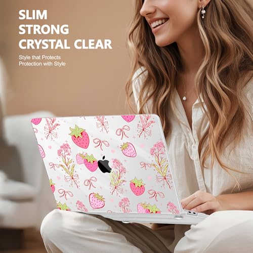 May Chen Compatible with MacBook Air 13 inch Case 2022 2021, 2020-2018 Release Model: M1 A2337 A2179 A1932, Plastic Hard Shell Case Cover for Mabook Air 13 inch with Retina Dispaly, Strawberry Bow - color: Strawberry Bow