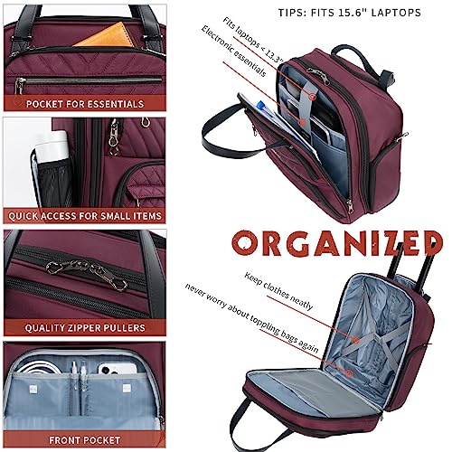 KROSER Carry On Underseat Multi-functional, 16-inch Underseater Lightweight Overnight Suitcase for Women, Burgundy - color: Burgundy