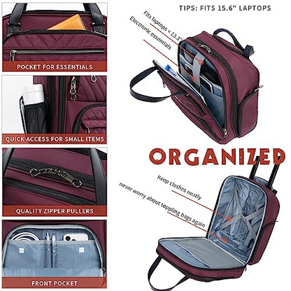 KROSER Carry On Underseat Multi-functional, 16-inch Underseater Lightweight Overnight Suitcase for Women, Burgundy - color: Burgundy