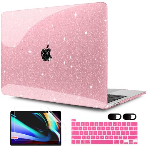 MEEgoodo Case for MacBook Pro 13 inch Case with M2 Chip 2022 2021 2020 Released A2338 M1 A2251 A2289, Plastic Hard Shell with Keyboard & Camera Cover Compatible with MacBook Pro 13, Glitter Pink - color: Glitter Pink