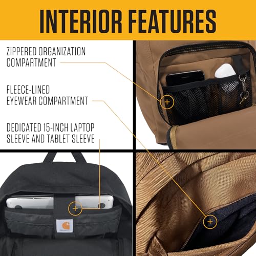 Carhartt 23L Single-Compartment Backpack, Durable Pack with Laptop Sleeve and Duravax Abrasion Resistant Base, Carhartt Brown - color: Carhartt Brown