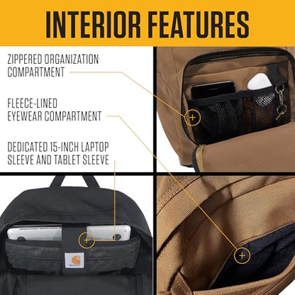 Carhartt 23L Single-Compartment Backpack, Durable Pack with Laptop Sleeve and Duravax Abrasion Resistant Base, Carhartt Brown - color: Carhartt Brown