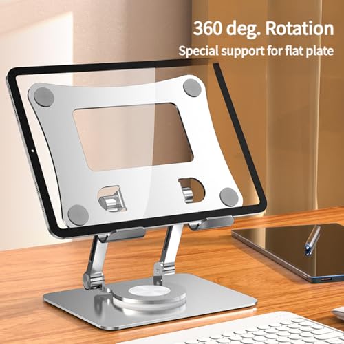 Adjustable Laptop Stand with 360 Degree Rotatable Base Foldable Laptop Holder for Desk Ergonomic Computer Notebook - color: Silver
