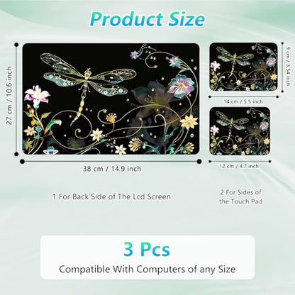 Laptop Skin Sticker Decal 12"-15.6" Universal Laptop/Notebook/Netbook Vinyl - Waterproof Scratch Resistant,Fits HP Dell Lenovo MacBook,2 Free Wrist Pads,Easy Apply & Remove,Dragonfly Floral - color: Dragonfly Floral