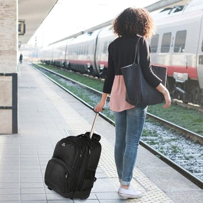 MATEIN Rolling Backpack, 17 inch Water Resistant Wheeled Laptop Backpack, Carry on Luggage Business Bag, Overnight College Computer Bag Trolley Suitcase for Men Women Adults to Travel, Black | Backpack with Wheels, 17 inch Laptop Backpack, 36 L Main Compa