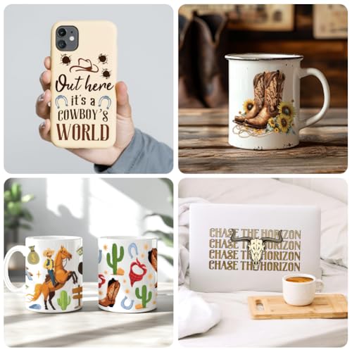 UV DTF Cup Wraps Transfer Stickers Western Cowboys Pattern, 10 Sheets Waterproof Custom Vinyl Transfer Sticker 16oz Coffee Glass Cup Tumbler Bottle Mug Decals for Men Women | Waterproof UV DTF Stickers, Custom Vinyl Decals for 16oz Coffee Cups Tumblers Bo