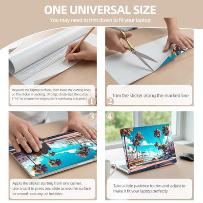 Universal Laptop Skin Sticker for 12/13/14/15.6 Inch Laptops, Reusable Vinyl Laptop Decal Cover, Waterproof Scratch Resistant Notebook Skin with 2 Wrist Pads,Summer Coconut Trees - color: Summer Coconut Trees