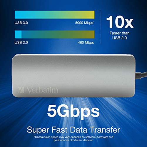 Verbatim 6-in-1 USB C Hub w/Dongle - USB Hub for Laptop w/ 2 USB 3.0, SD Card Reader, 4K HDMI, Ethernet, Compact & Portable USB-C Hub - color: 6 in 1 Hub Dongle