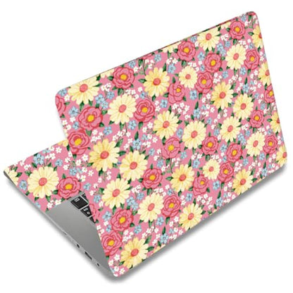 SUPERDANT 3Pcs Laptop Skin Sticker Pink and Yellow Floral 14.96x10.63in Trimmable Reusable PVC Decal Cover Fits 12 13 14 15 15.6 Inch Notebook Flowers Pattern Colorful - style: Pink and Yellow Floral