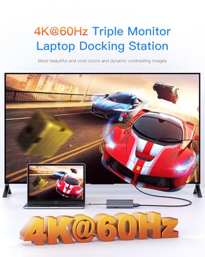 Docking Station Triple Monitors, 13 in 1 USB C Dock with Dual 4k@60HZ HDMI, DisplayPort,100W PD, 3 USB 3.2 Ports, Ethernet, SD TF Card Reader, Audio, USB C Data Port for MacBook/Dell/HP/Lenovo Laptop