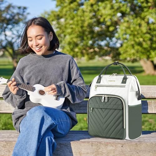 VANKEAN 15.6 Inch Laptop Backpack for Women Large Capacity Waterproof Daypack - color: Beige/Army Green, size: 15.6 Inch