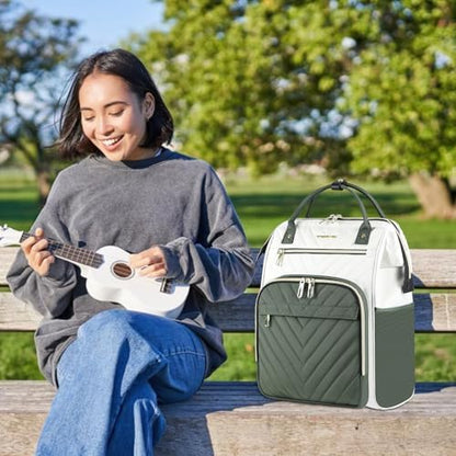 VANKEAN 15.6 Inch Laptop Backpack for Women Large Capacity Waterproof Daypack - color: Beige/Army Green, size: 15.6 Inch