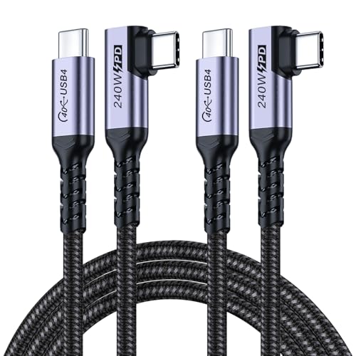 Long USB C to USB C Cable 6.6FT 2 Packs, 240W USB 4 Right Angle | High Speed 40Gbps Data, 8K 60Hz, 5K 60Hz, 4K 144Hz Video Monitor, Compatible for Thunderbolt 4, iPhone 16, iPhone 15 Pro Max - size: 240w - 6ft, 6ft