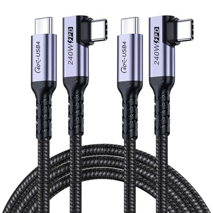 Long USB C to USB C Cable 6.6FT 2 Packs, 240W USB 4 Right Angle | High Speed 40Gbps Data, 8K 60Hz, 5K 60Hz, 4K 144Hz Video Monitor, Compatible for Thunderbolt 4, iPhone 16, iPhone 15 Pro Max - size: 240w - 6ft, 6ft