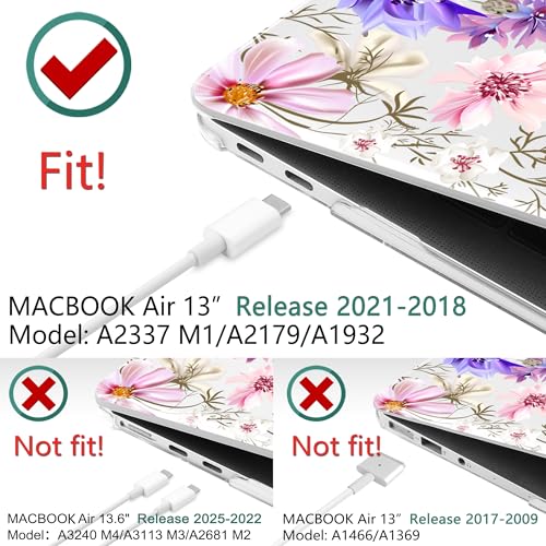 DONGKE Compatible with MacBook Air 13 inch Case 2021 2020 2019 2018 Release A2337 M1 A2179 A1932 with Retina Display & Touch ID, Plastic Hard Shell & Keyboard Cover - Butterfly Florals - color: Butterfly Florals