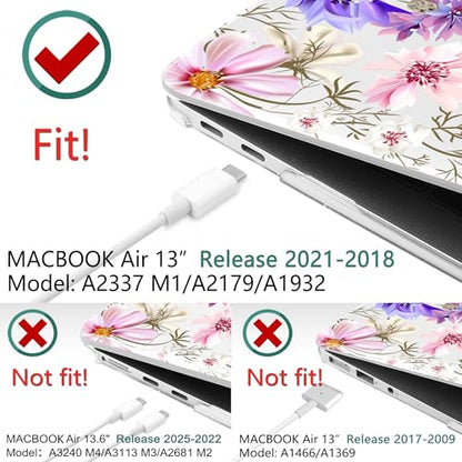 DONGKE Compatible with MacBook Air 13 inch Case 2021 2020 2019 2018 Release A2337 M1 A2179 A1932 with Retina Display & Touch ID, Plastic Hard Shell & Keyboard Cover - Butterfly Florals - color: Butterfly Florals