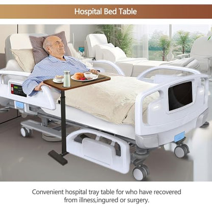 BeGyoku Overbed Table,Over The Bed Table with Hidden Wheels&Cup Holder,Adjustable Bedside Table and Rolling Table Tray&Laptop Cart,Hospital Table Over Bed for Home Use (Walnut) - color: Walnut