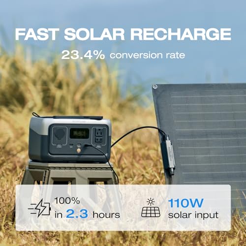 EF ECOFLOW Portable Power Station RIVER 2, 256Wh LiFePO4 Battery/ 1 Hour Fast Charging, 2 Up to 600W AC Outlets, Solar Generator (Solar Panel Optional) for Outdoor Camping/RVs/Home Use | 1 Hr Fast Charging, LiFePO4 Battery,Up to 600W Solar Generator for O