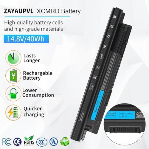 40WH XCMRD 14.8V Battery for Dell Inspiron 15 3000 Series 15 3521 3537 3531 | 3542 3543 3541 3878 15R 5521 5537 17 3721 3737 17R 5737 5721 14 3421 3442 3443 Latitude 3440 3540 P28F P40F P26E - size: 10.5*2*0.75inch XCMRD