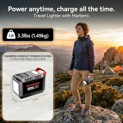 MARBERO 200W Portable Power Station 148Wh Camping Solar Generator Laptop Power Bank with AC Outlet 110V, DC, USB QC3.0, LED Flashlights for CPAP Home Outdoor Trip Emergency Backup | Power Bank with AC Outlet 110V Solar Generator with 8 Output Ports for Ca