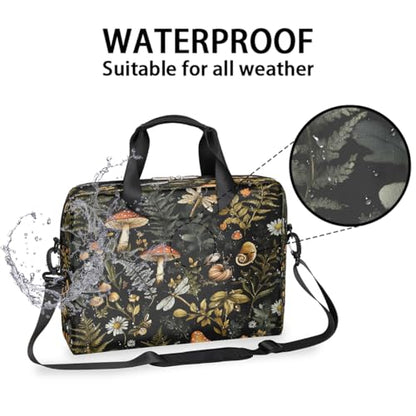 Forest Mushroom Leaves Laptop Bag Carrying Case 15.6 Inch Laptop Briefcase Messenger Shoulder Bag for Tablet Computer Bag for Travle Business Men Women