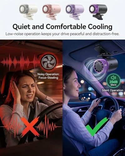 2026 Car Clip on Fan with LED Display, USB Rechargeable Battery Powered Gadget, Portable 360° Rotation Adjustable 199 Speeds Truck Tent (Purple) - color: Purple