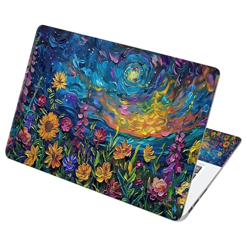 Universal Laptop Skin Sticker with 2 Wrist Pad Decals, 3-Piece Removable Vinyl Laptop Cover, Oil Painting Sunflower Waterproof Anti-Scratch, Easy-Trim Fit for 13.3" 14" 15.6" Laptops - color: Oil Painting Sunflower