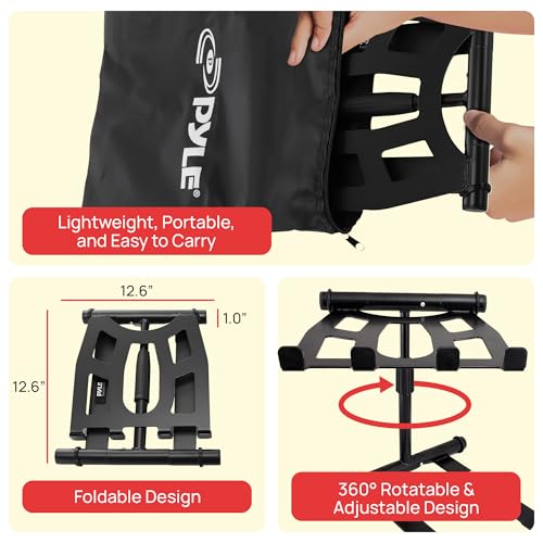 Pyle Portable Folding Laptop Stand - Standing Table with Adjustable Angle, Foldable Height and Four Prong Anti-Slip Tray for iPad, Tablet, DJ Mixer, Workstation, Gaming and Home Use - PLPTS55