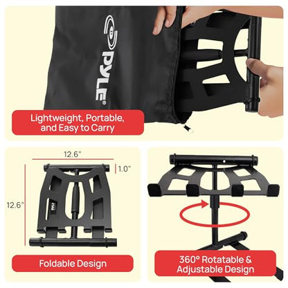 Pyle Portable Folding Laptop Stand - Standing Table with Adjustable Angle, Foldable Height and Four Prong Anti-Slip Tray for iPad, Tablet, DJ Mixer, Workstation, Gaming and Home Use - PLPTS55