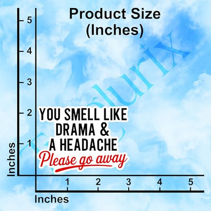 (3Pcs) You Smell Like Drama and A Headache Please Go Away Sticker Funny Sarcasm Sarcastic Stickers Humorous Decorative Waterproof Vinyl Decal for Mug Laptop Tumbler Phone Size 3x2.2 Inches