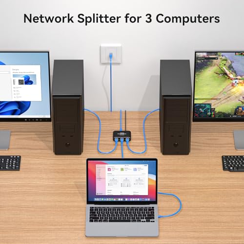 THXCDBID Ethernet Splitter 1 to 3 High Speed LAN Splitter 1000Mbps Gigabit RJ45 Ethernet Switch with USB C Power Cable for Cat5/5e/6/7/8 Cable - size: Ethernet Splitter 1 to 3