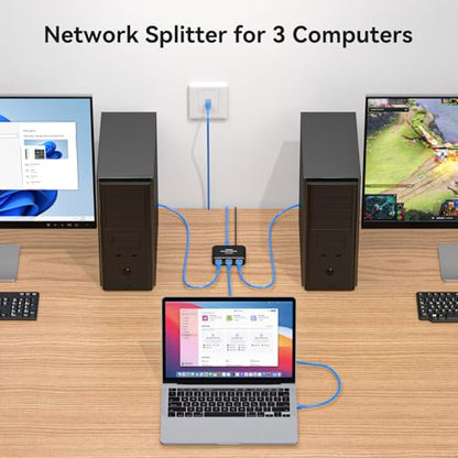 THXCDBID Ethernet Splitter 1 to 3 High Speed LAN Splitter 1000Mbps Gigabit RJ45 Ethernet Switch with USB C Power Cable for Cat5/5e/6/7/8 Cable - size: Ethernet Splitter 1 to 3