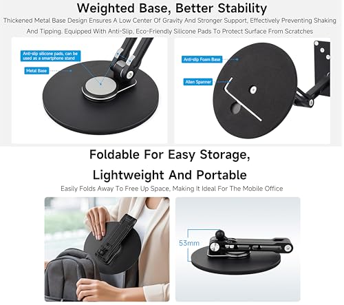 VESA Portable Monitor Stand, Compatible with Monitors Up to 19inch, Supports 50 x 50/75 x 75/100 x 100 (mm) VESA Mounting Holes, Supports Multi-Axis Rotation, Adjustable & Foldable